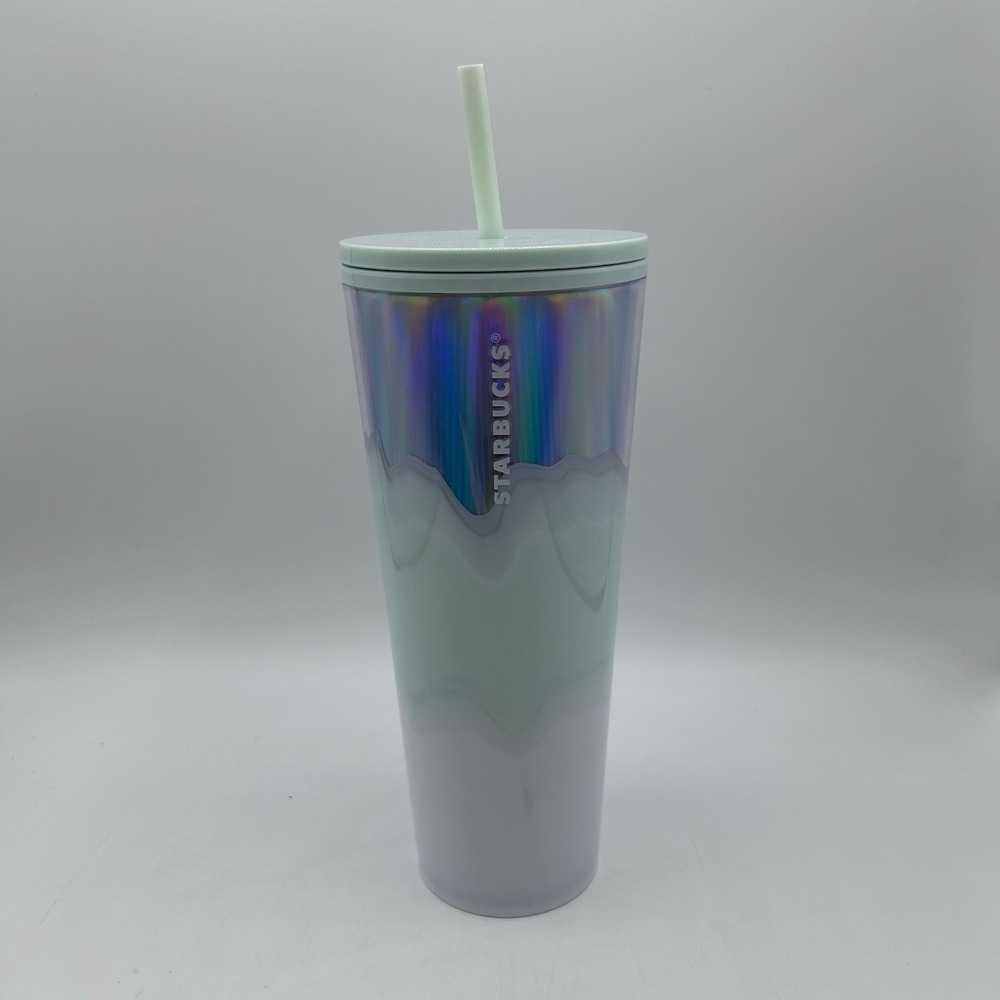 Starbucks Holiday 2021 Icy Mint/White Iridescent Foil 24oz Cold Cup - Brand New